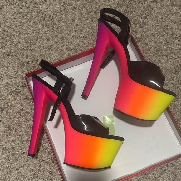 Pleaser Black Pat/Neon Multi platform heels - Picture 2 of 7
